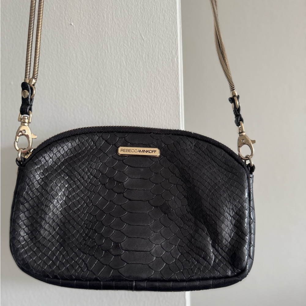 Rebecca Minkoff SnakeskinTextured Black Crossbody Bag
